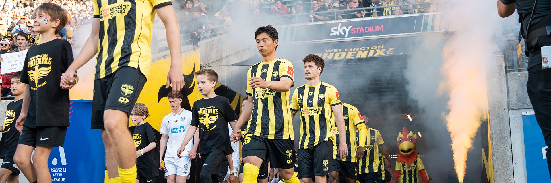 Wellington Phoenix players walking out of tunnel on Saturday 8th November